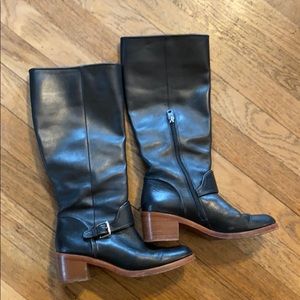 COACH Black Leather & Brown Base Boots